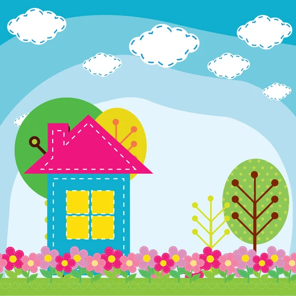 Vector illustration of a house in the nature — Stock Vector