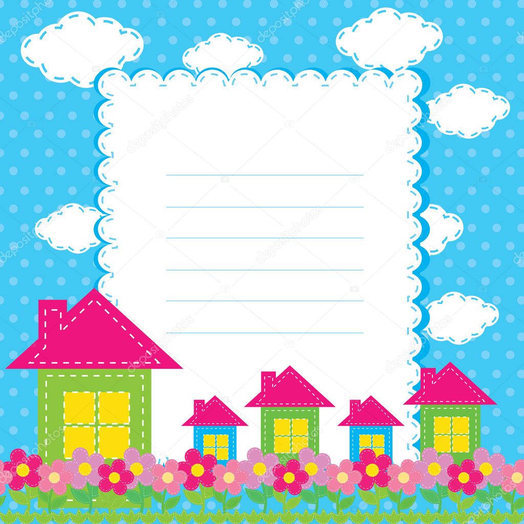 Vector background with flowers and a home for children