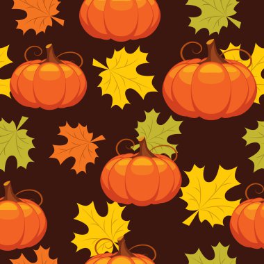 Seamless pattern of autumn leaves and pumpkins clipart