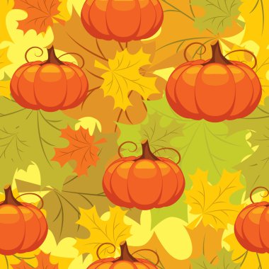 Seamless pattern of autumn leaves and pumpkins clipart