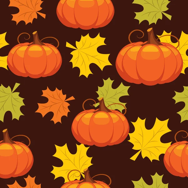 Nahtloses Muster aus Herbstblättern und Kürbissen — Stockvektor