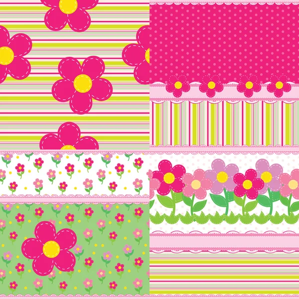 Set of vector backgrounds for a baby girl — Stock Vector