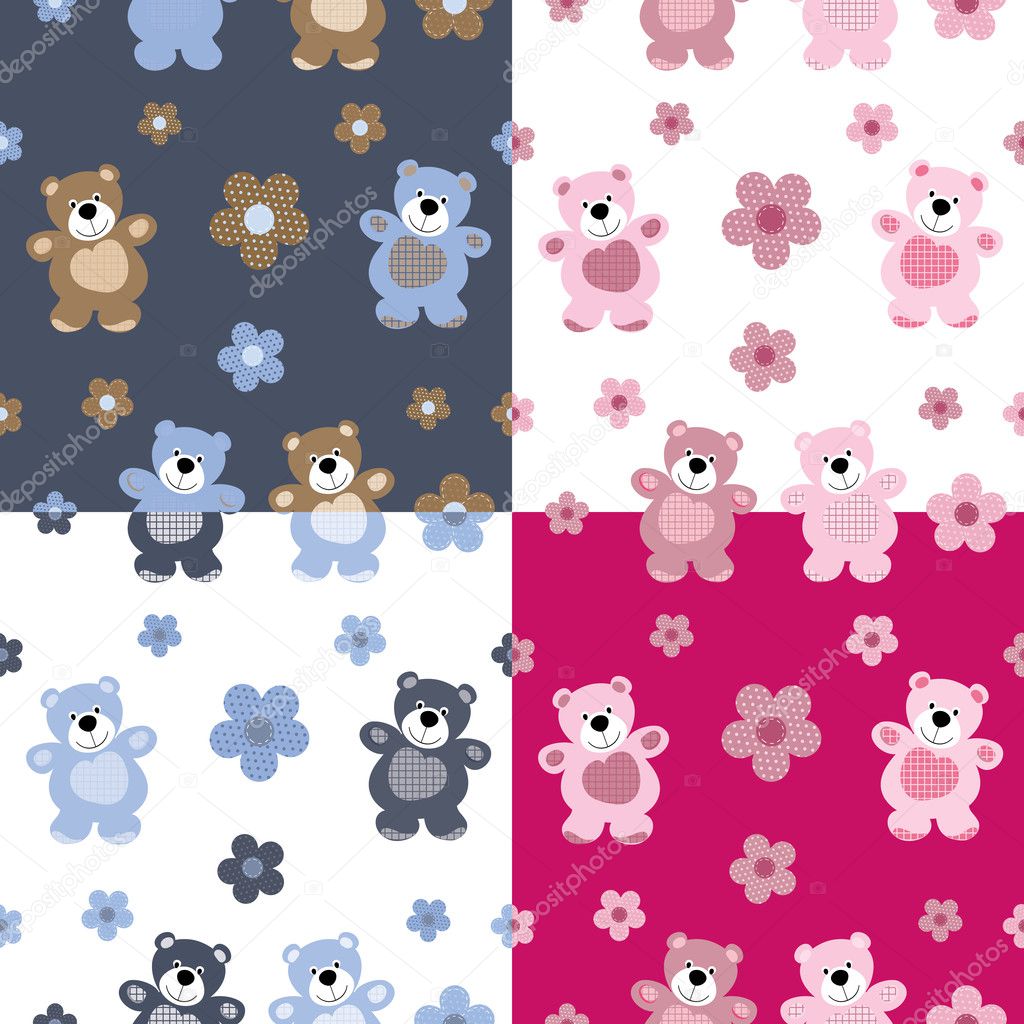Vector seamless pattern of a toy teddy bear