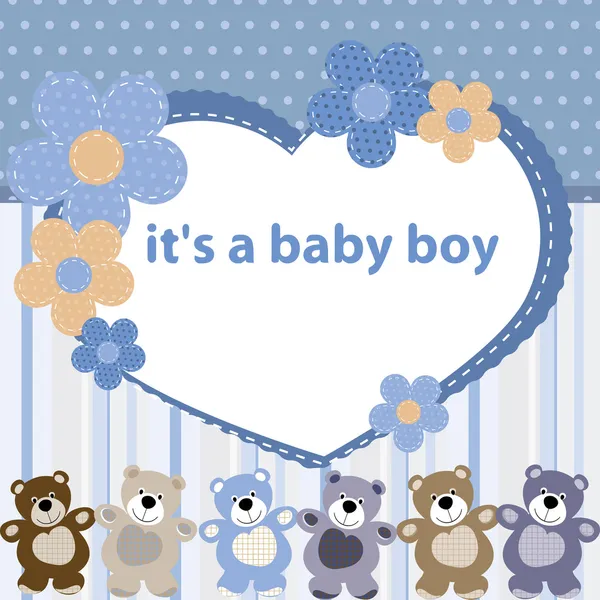 男の赤ちゃんの誕生とグリーティング カード — ストックベクタ