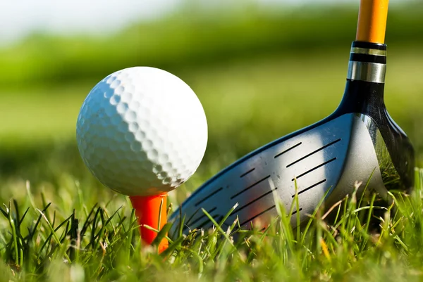 Блискучий водій і м'яч для гольфу на траві — стокове фото