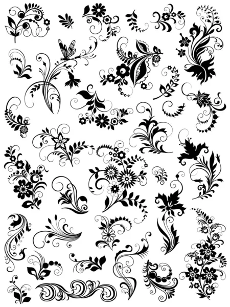 Conjunto de elementos florales gráficos — Archivo Imágenes Vectoriales