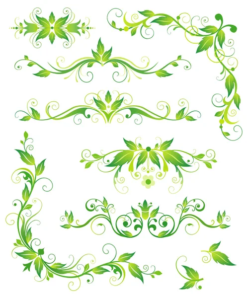 Elementos verdes florales para el diseño — Vector de stock