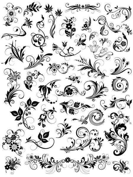 Calligraphic floral design elements