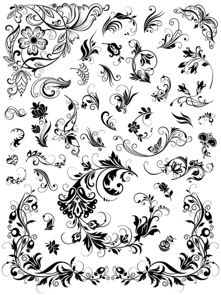 Conjunto de elementos florales vectoriales para el diseño — Archivo Imágenes Vectoriales