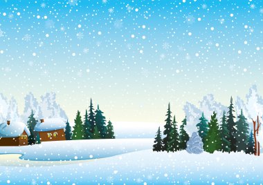 Winter landsckape with forest and houses clipart