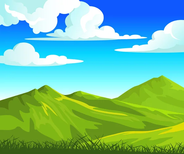 Paisaje de verano con colinas verdes — Vector de stock