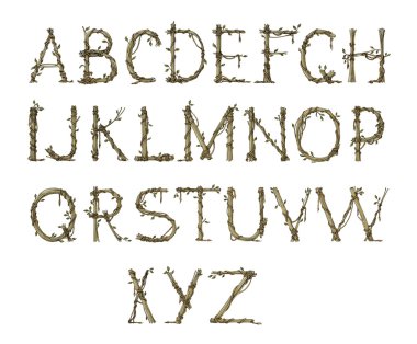 Twig alphabet, elegant clipart