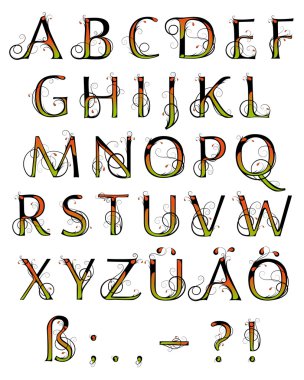 Bright floral alphabet clipart