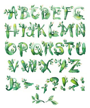 Bay leaf, set of letters clipart