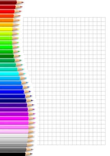 Lápices coloridos pared en cuaderno cuadrado hoja — Foto de Stock