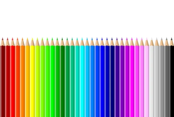 Horizontal colorful pencils wall on white background — Stock Photo, Image