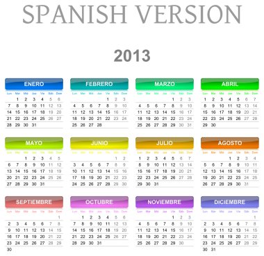 2013 calendar spanish version clipart