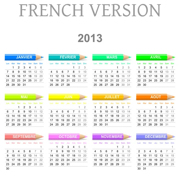 2013-as ceruzák naptár francia nyelvű változat — Stock Fotó