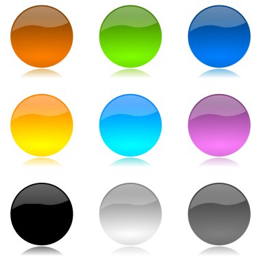 renkli ve parlak yuvarlatılmış düğmeler kümesi