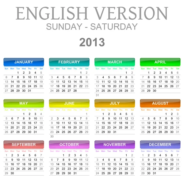 2013-kalendern engelska versionen sön - lör — Stockfoto