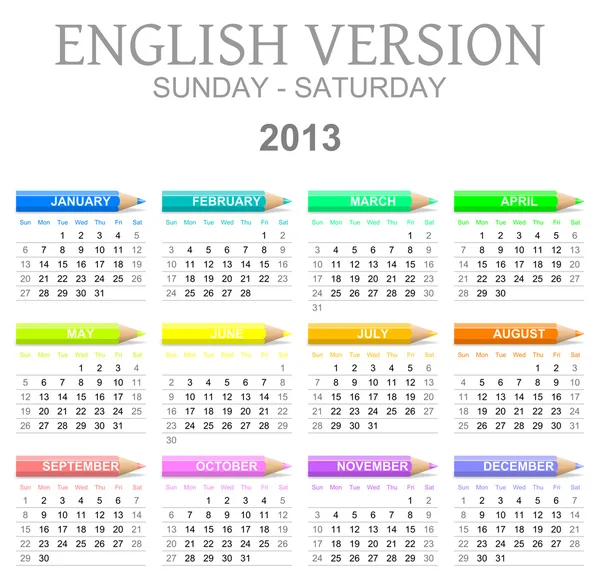 2013 crayones calendario Inglés versión sol - sat — Foto de Stock