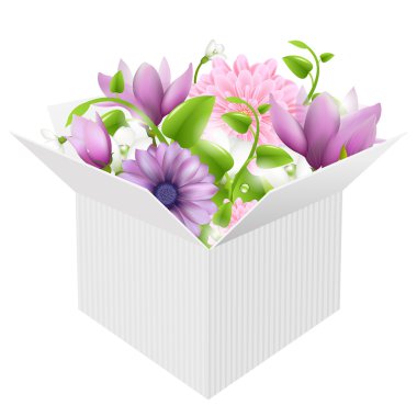 White Box With Spring Flowers clipart