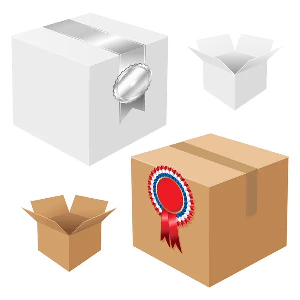Set von Boxen mit Abzeichen — Stockvektor