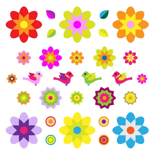 stock vector Set Of Different Flowers And Birds