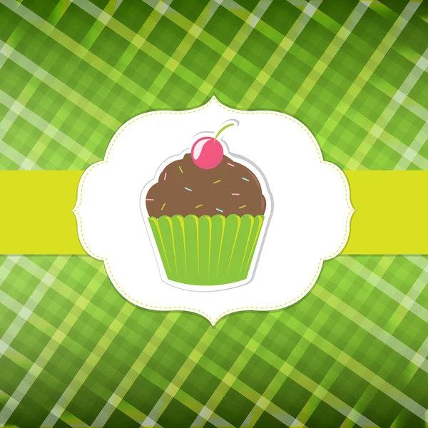 Πράσινο φόντο σε κλουβί με cupcake — Διανυσματικό Αρχείο