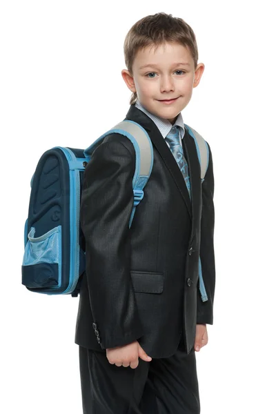Schooljongen met een zak — Stockfoto