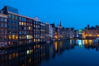 Houses of Amsterdam at night clipart