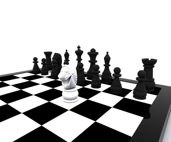 3d 国际象棋-在攻击中的白马 — 图库照片