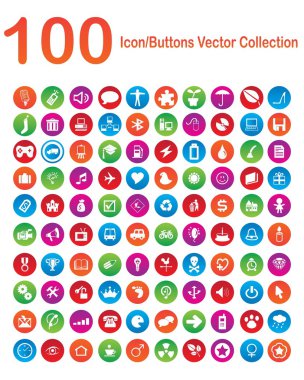 100 Icon/Buttons Vector Collection clipart