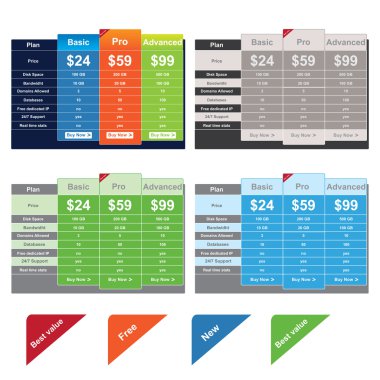 Vector Price Table Templates clipart