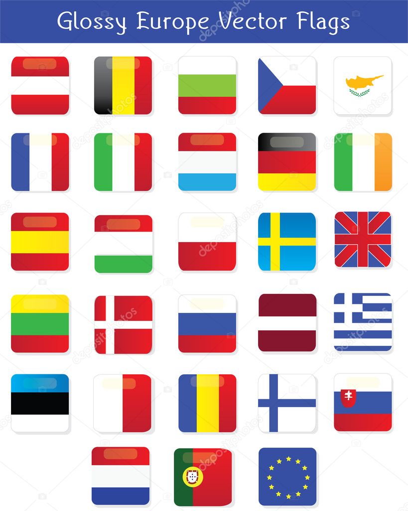 Glossy Europe Vector Flags