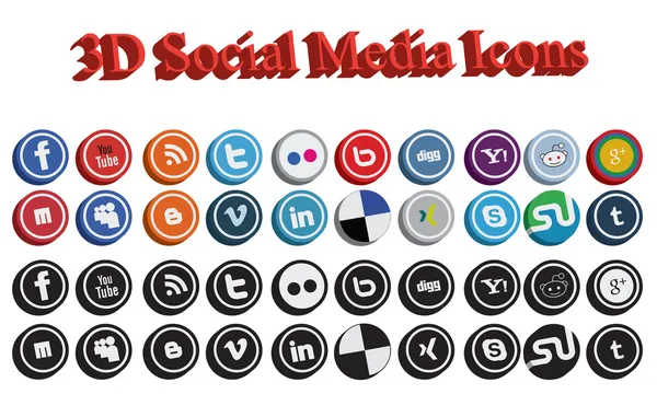 Ícones de mídia social 3D — Vetor de Stock