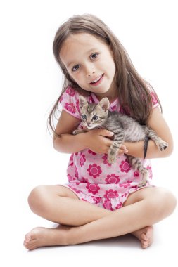 Little girl with a kitten clipart