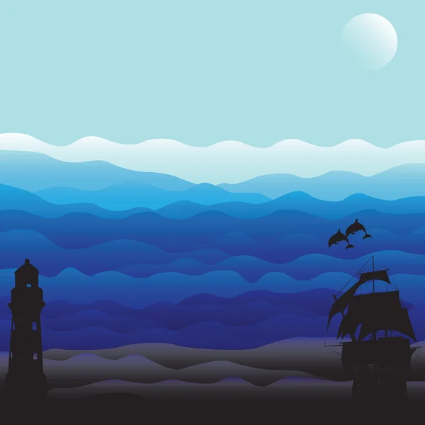 Fond marin avec silhouettes — Image vectorielle