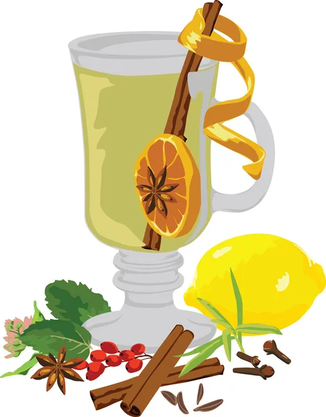 Bodegón té y especias — Vector de stock