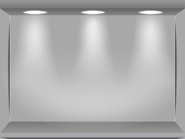 Sala de exposição com três fontes de luz — Vetor de Stock
