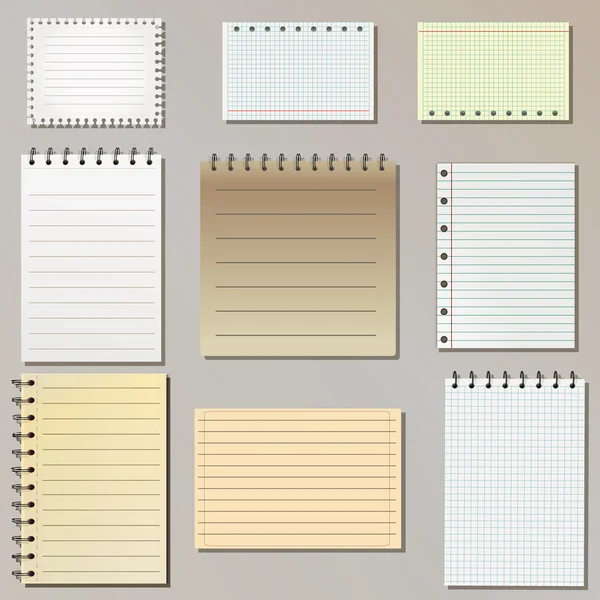 Conjunto de folhas de caderno — Vetor de Stock