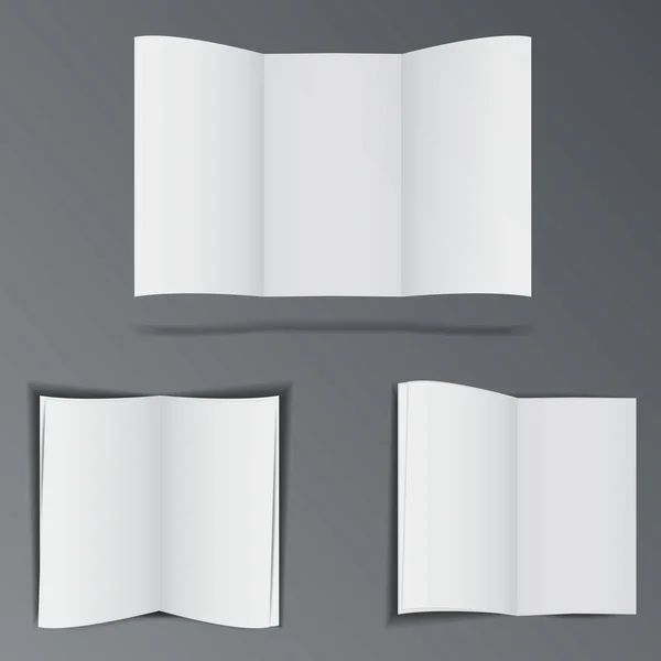 Three folded paper brochures empty for advertisement — Stock Vector