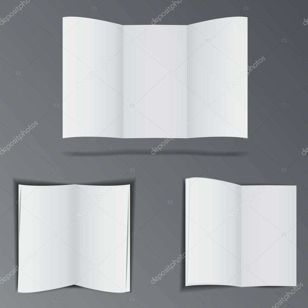 Three folded paper brochures empty for advertisement