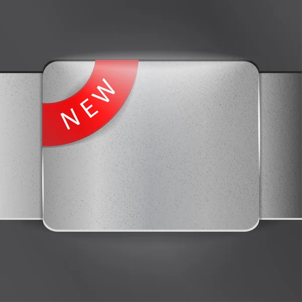 Kovové lesklé železná deska s červenou stuhou s textem reklamy — Stockový vektor