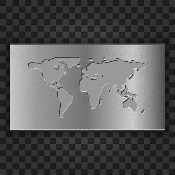 stock vector Abstract world map illustration on the metal plate