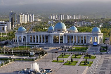 General Views to the main square and palace Ruhyet. Ashkhabad. Turkmenistan. clipart