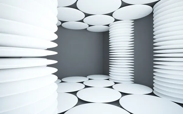 Абстрактный черный интерьер с белыми колоннами и авангардным декором — стоковое фото