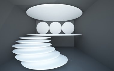 An abstract interior with floating spiral staircase from the community. clipart