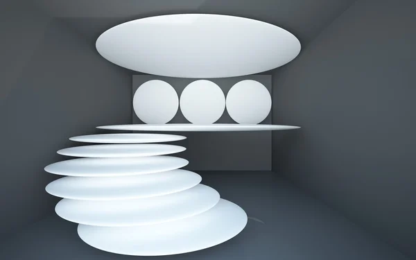 En abstrakt interiör med flytande spiraltrappa från gemenskapen. — Stockfoto