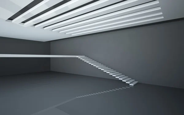 Abstraktes weißes Interieur mit Balkontreppe ohne Geländer. Gemeinschaft. — Stockfoto